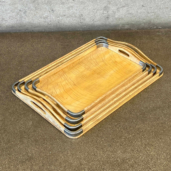 Vintage Chrissy Wood & Metal Nesting Serving Trays - Made in Japan