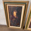 Vintage Set of Oil Paintings on Board of a Man and Woman
