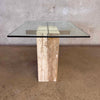70's Italian Travertine Base & Glass Top Side Table Made By Artedi