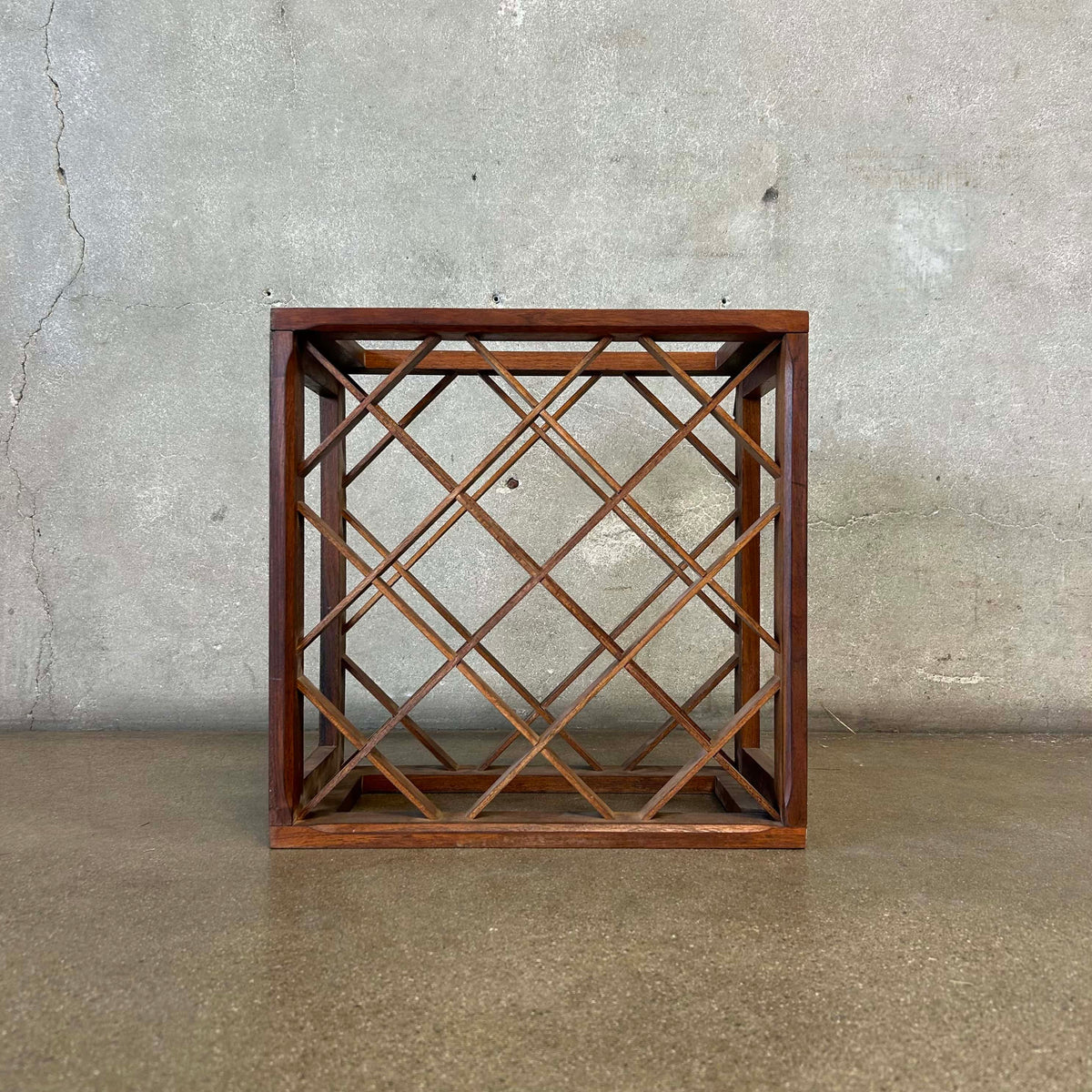 Mid Century Modern Walnut Wine Rack Vermillion Solid Wood 1970's