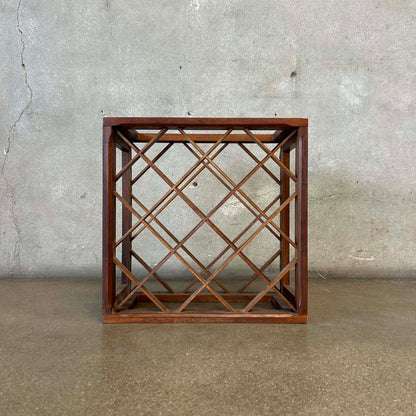Mid Century Modern Walnut Wine Rack Vermillion Solid Wood 1970's