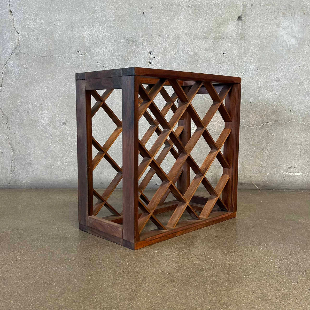 Mid Century Modern Walnut Wine Rack Vermillion Solid Wood 1970's