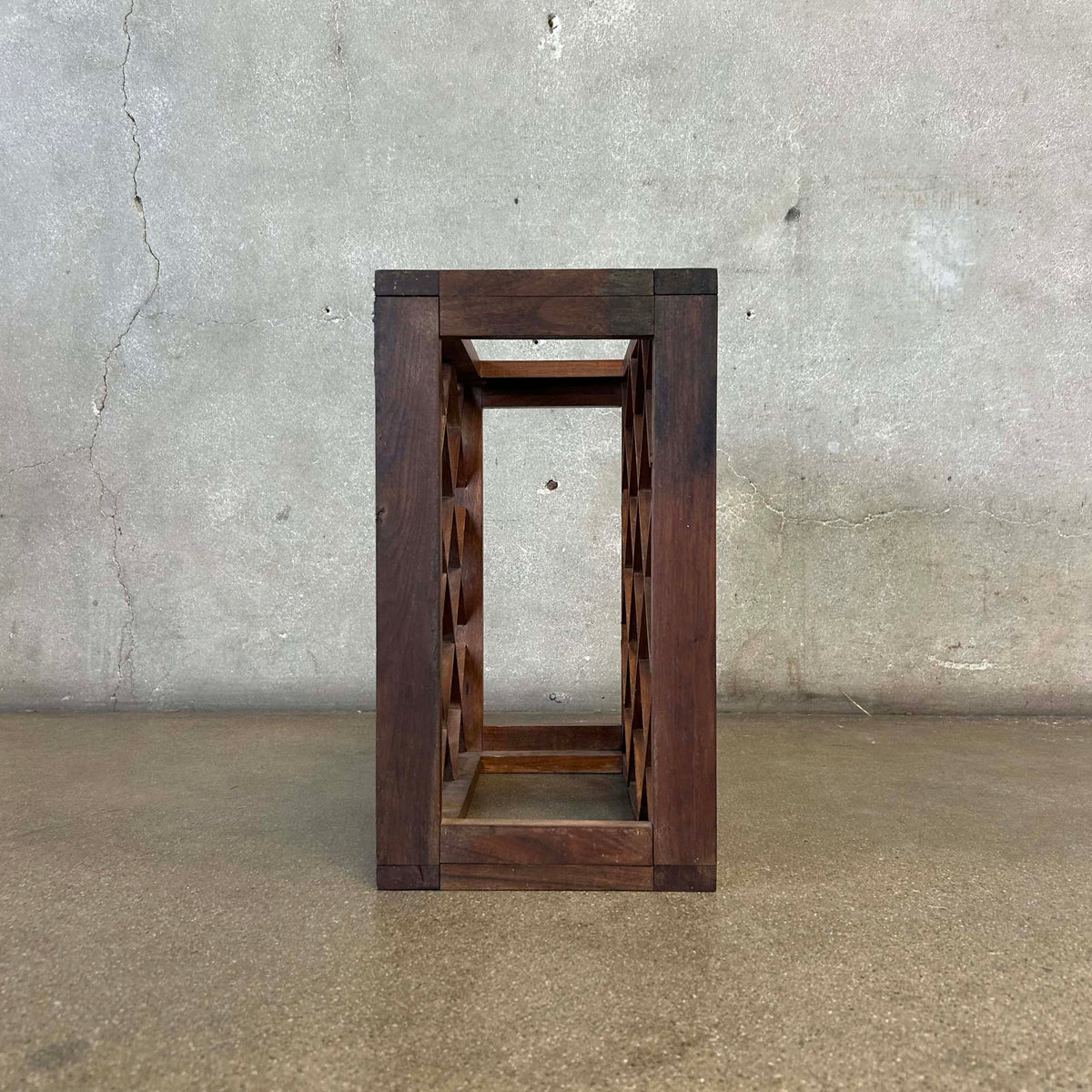 Mid Century Modern Walnut Wine Rack Vermillion Solid Wood 1970's