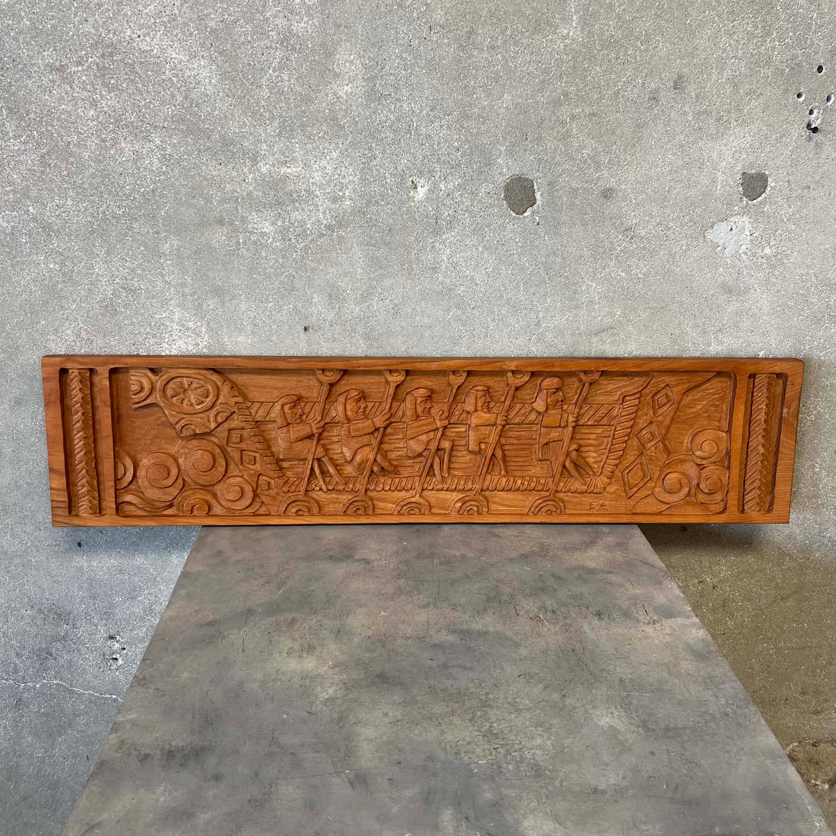 Vintage Mid Century Modern Carved Panel by Evelyn Ackerman