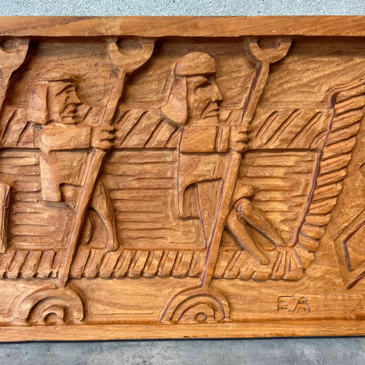 Vintage Mid Century Modern Carved Panel by Evelyn Ackerman