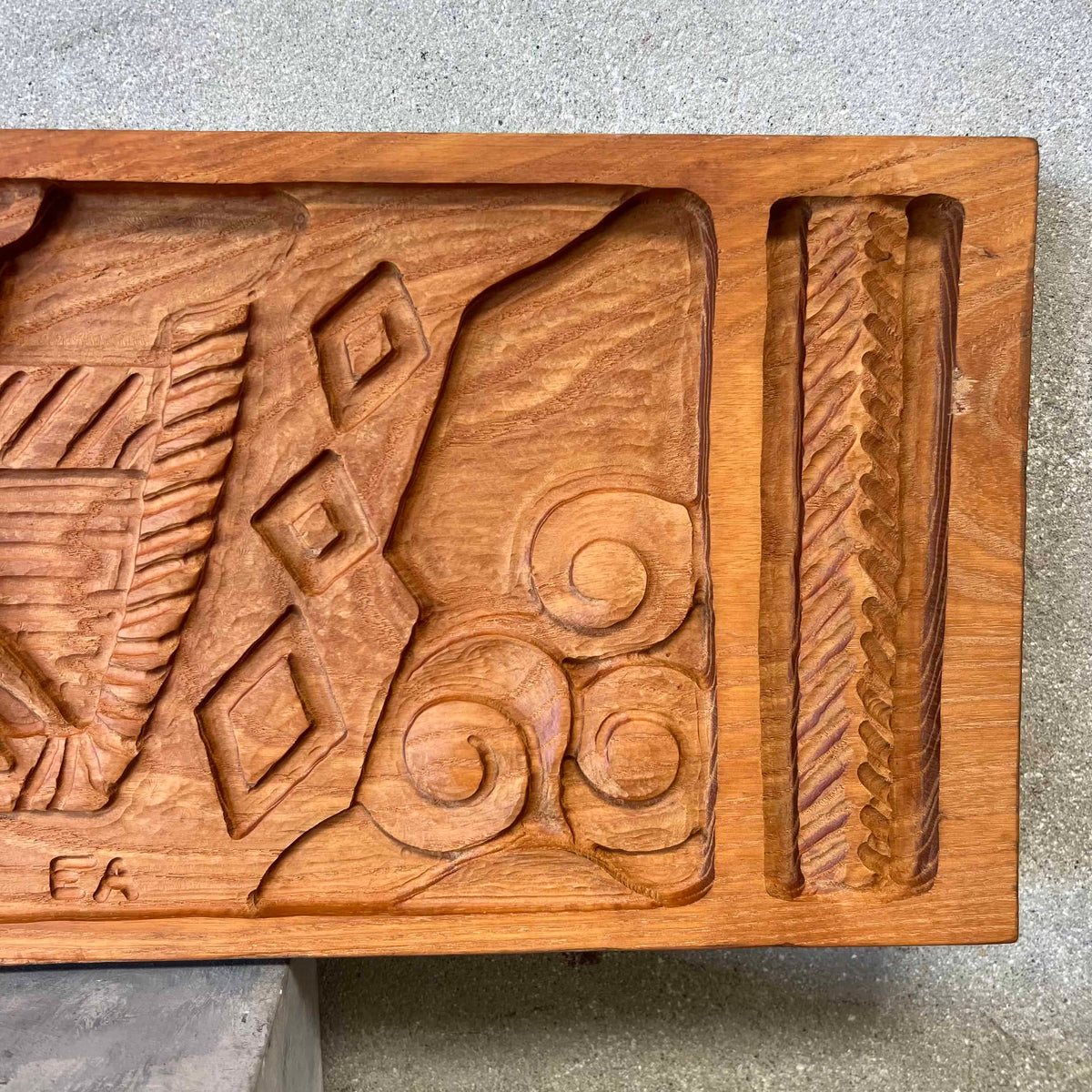 Vintage Mid Century Modern Carved Panel by Evelyn Ackerman