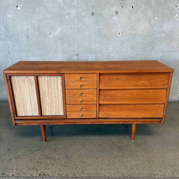 Late 60's Diton Credenza With Rattan Inlay Panels