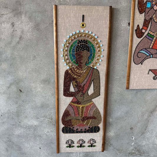 60's Buddha And Shiva Mosaic And Gravel Wall Plaques