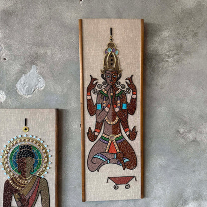 60's Buddha And Shiva Mosaic And Gravel Wall Plaques