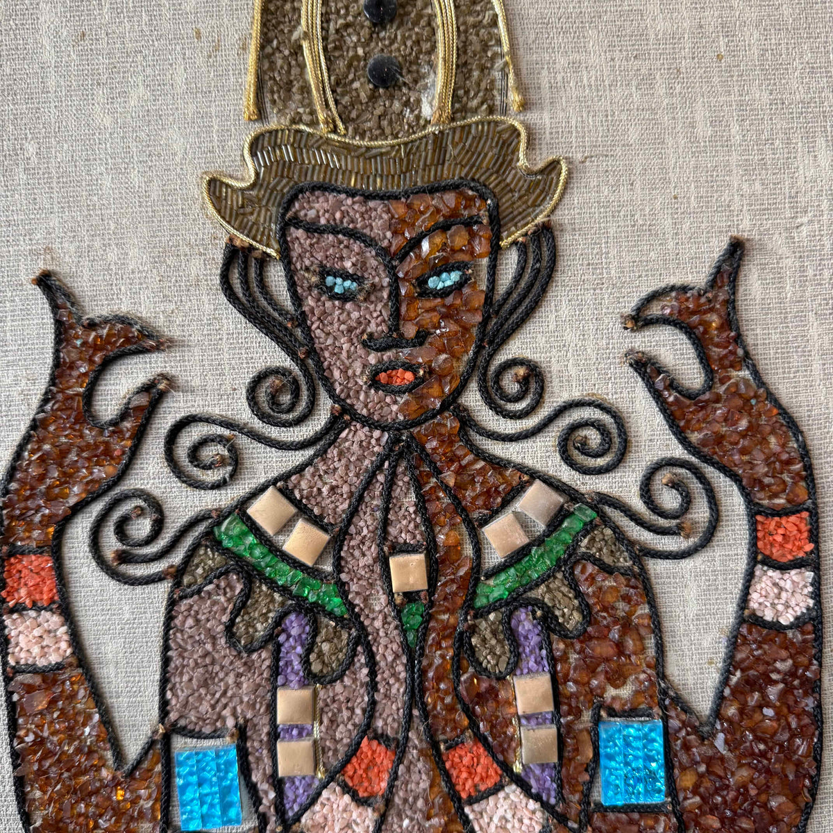 60's Buddha And Shiva Mosaic And Gravel Wall Plaques