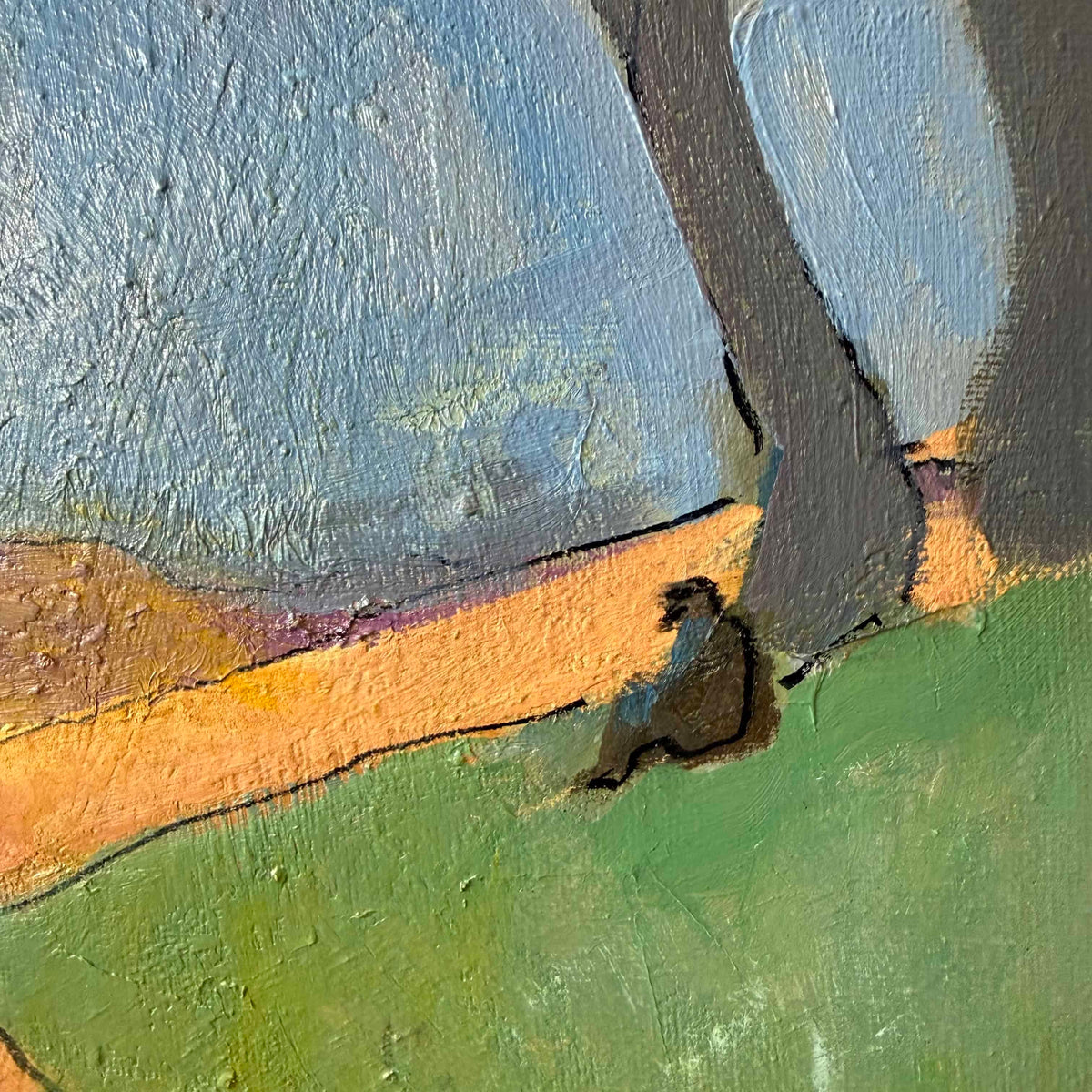 Original Signed Painting Framed With Shadow Figure Under A Tree