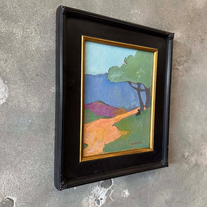 Original Signed Painting Framed With Shadow Figure Under A Tree