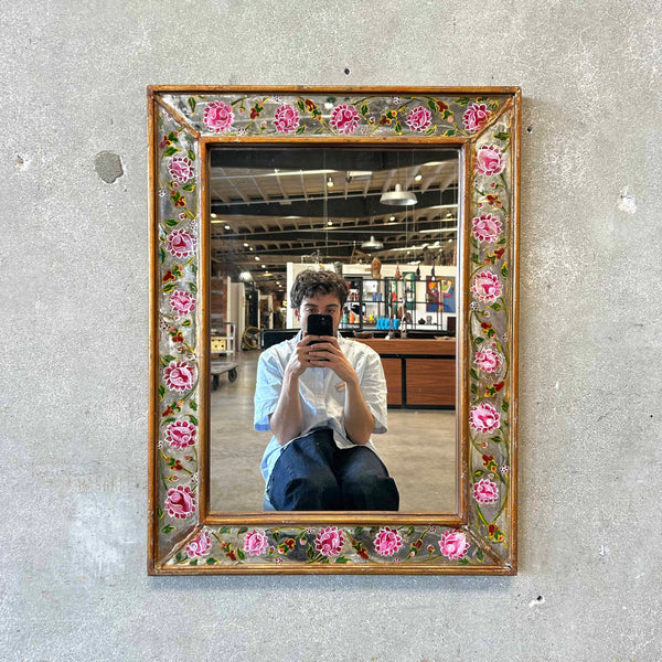 Vintage Hand-Painted Border Glass Mirror