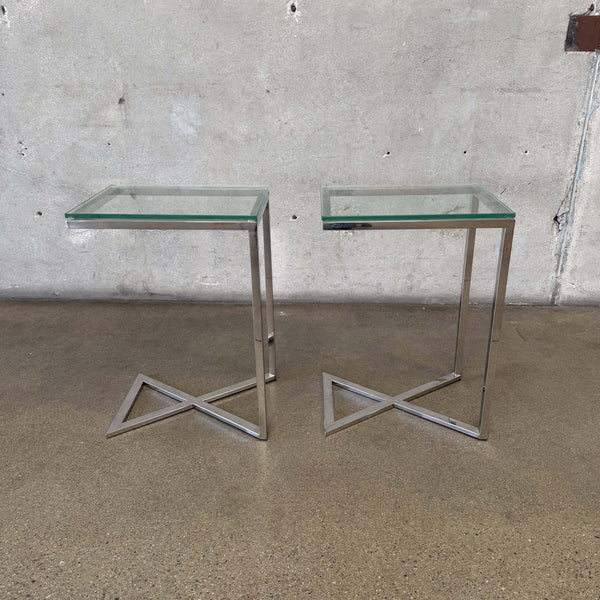 Pair of Chrome & Glass Post Modern End Tables
