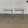 Pair of Chrome & Glass Post Modern End Tables
