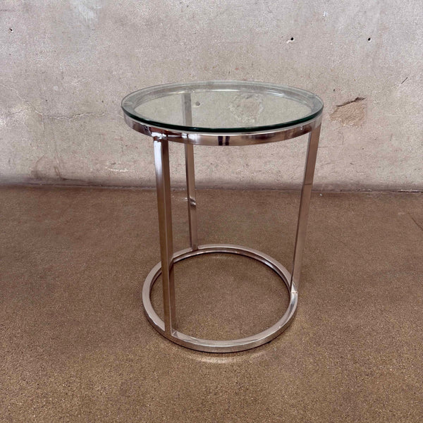 1980-90s Round Chrome & Glass Side Table in Pace Style