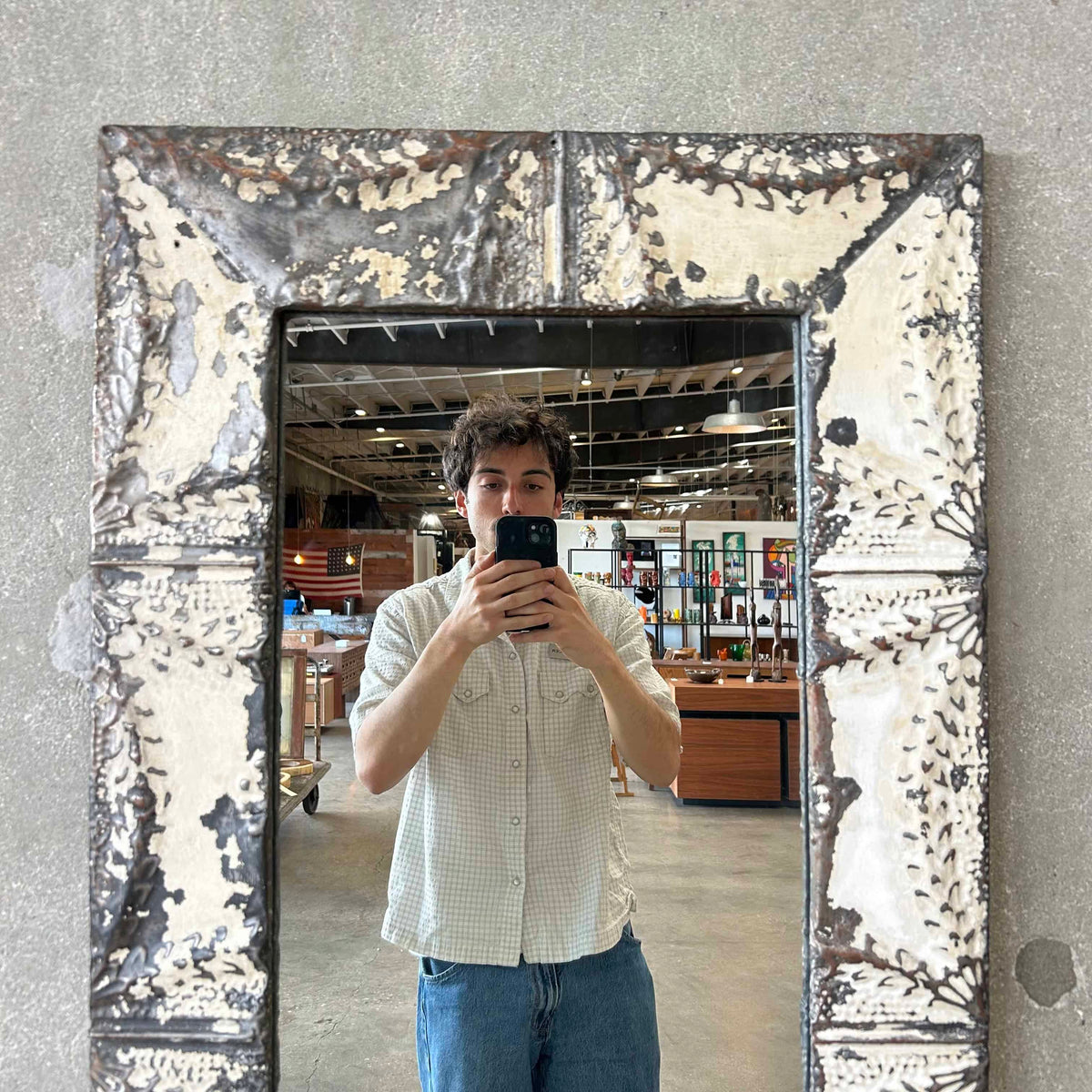 Custom Mirror Frame Made From 1800s Tin Ceiling Tiles