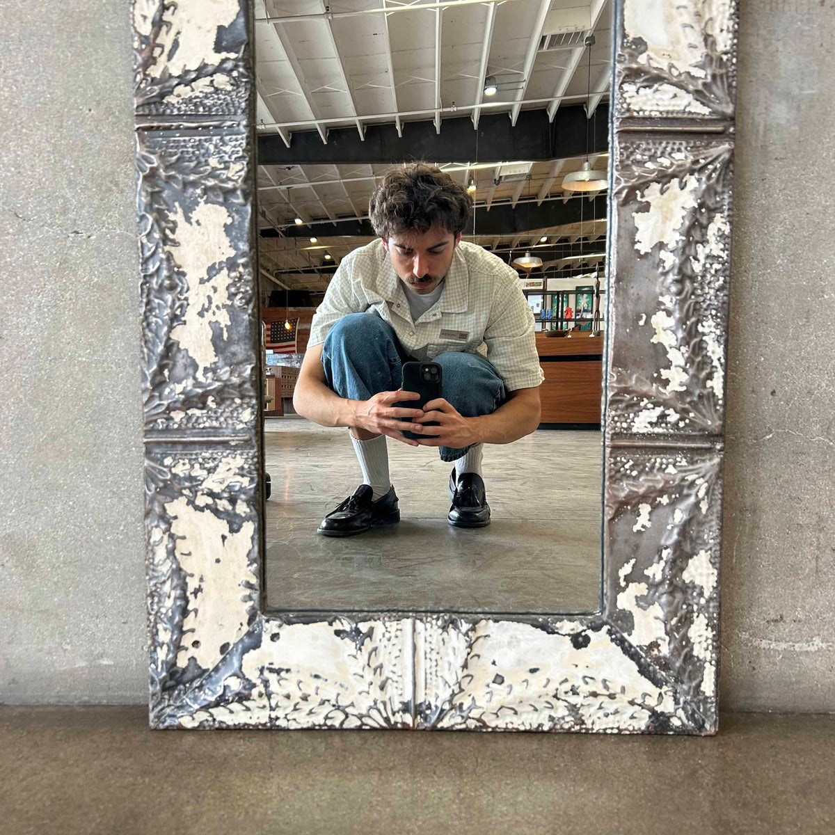 Custom Mirror Frame Made From 1800s Tin Ceiling Tiles