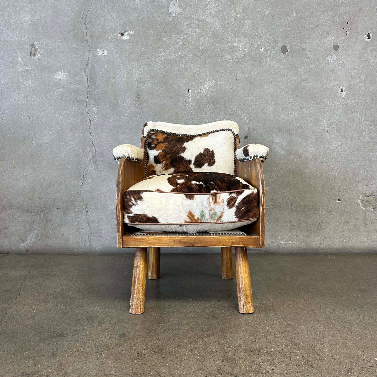 Coronado Furniture 1930's Barrel Chair w/Cowhide Cushions