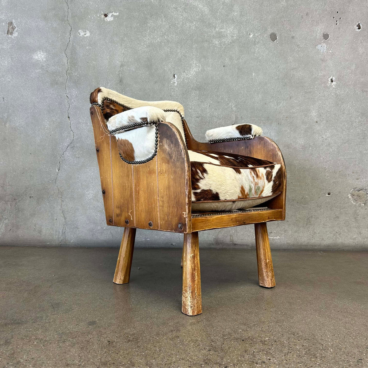 Coronado Furniture 1930's Barrel Chair w/Cowhide Cushions