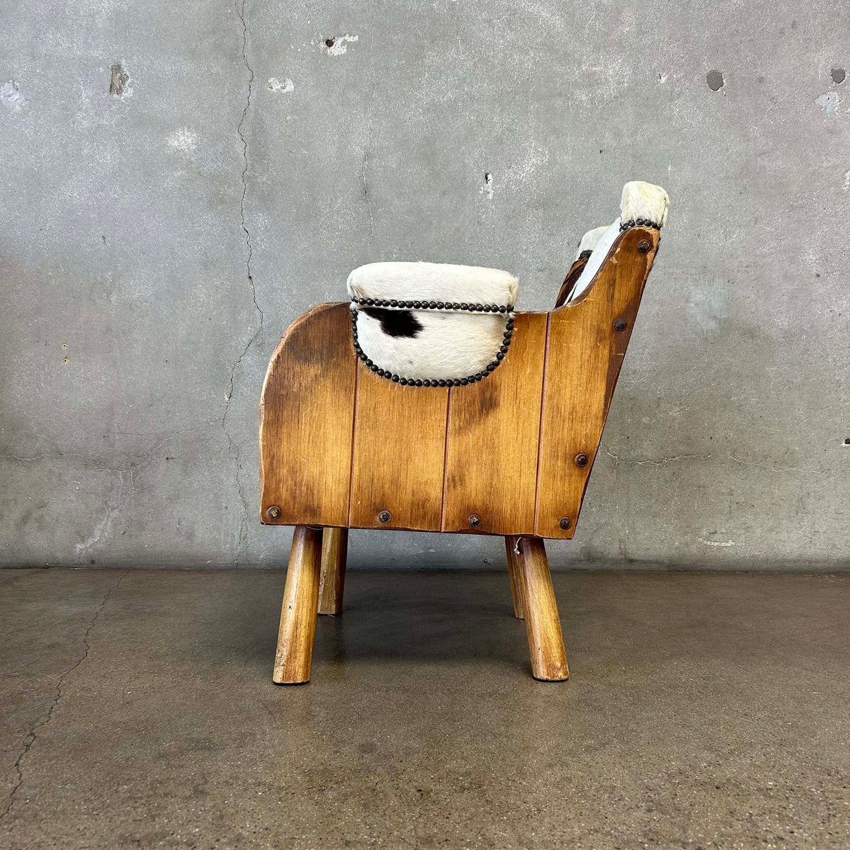 Coronado Furniture 1930's Barrel Chair w/Cowhide Cushions