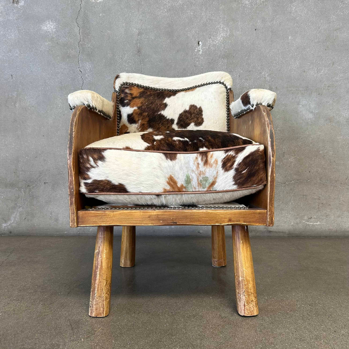 Coronado Furniture 1930's Barrel Chair w/Cowhide Cushions