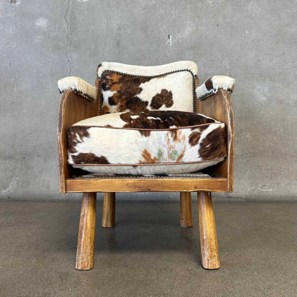 Coronado Furniture 1930's Barrel Chair w/Cowhide Cushions