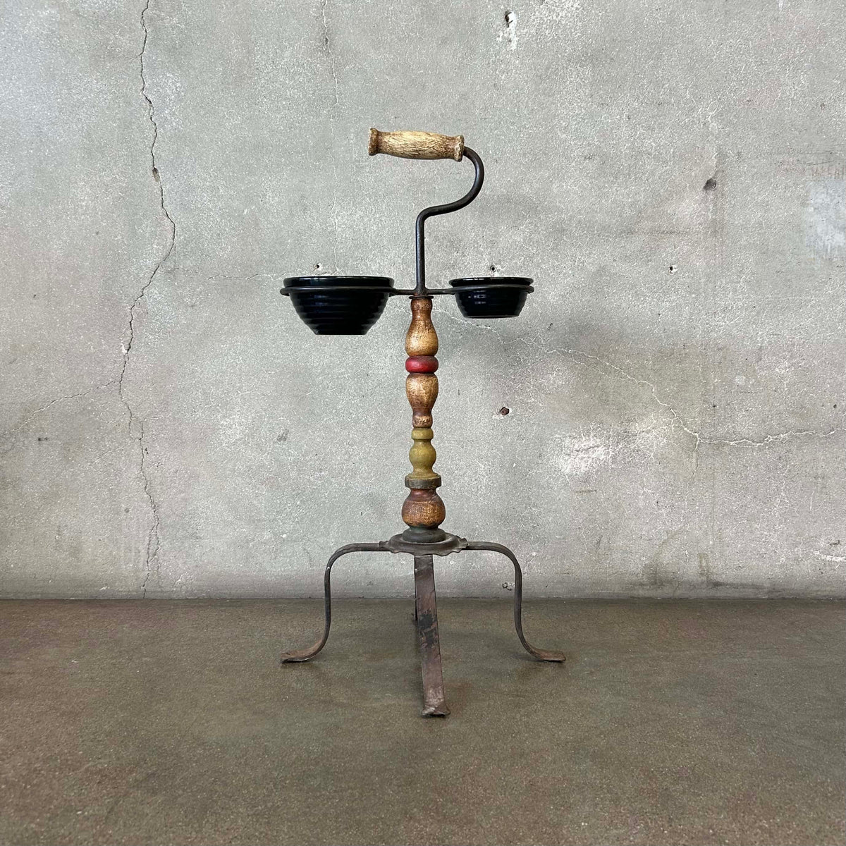 Monterey Furniture Vintage 1930's Smoking Stand w/Black Bauer Bowls