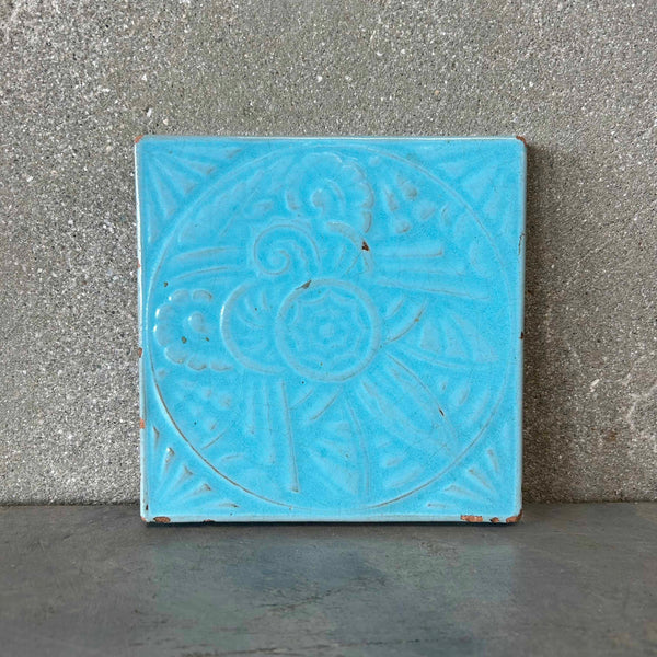 Catalina Island Tile Deco Flower Teal Tile Turquoise on Red Clay