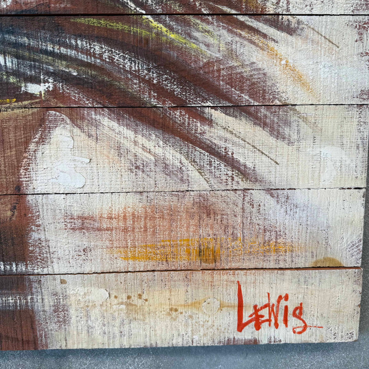 Mid Century Modern Oil Painting Yellow and White Flowers on Wood