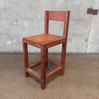 Vintage Constructivist Solid Oak Stool With Removeable Seat & Back