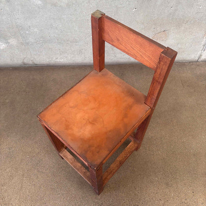 Vintage Constructivist Solid Oak Stool With Removeable Seat & Back
