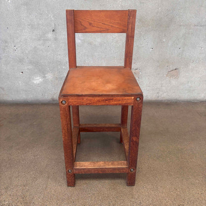 Vintage Constructivist Solid Oak Stool With Removeable Seat & Back