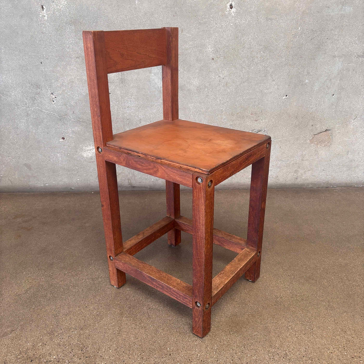 Vintage Constructivist Solid Oak Stool With Removeable Seat & Back