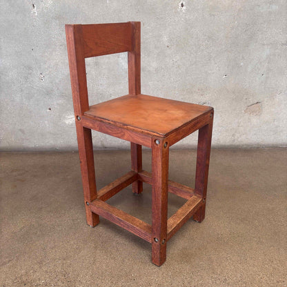 Vintage Constructivist Solid Oak Stool With Removeable Seat & Back