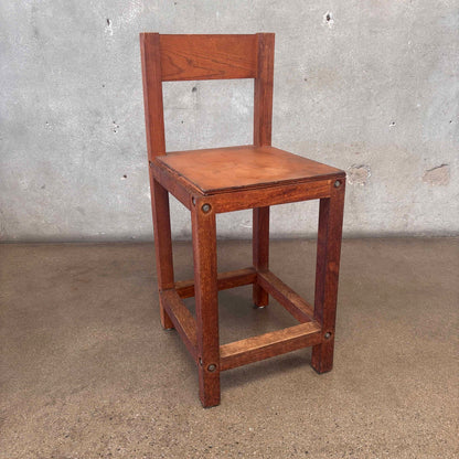 Vintage Constructivist Solid Oak Stool With Removeable Seat & Back