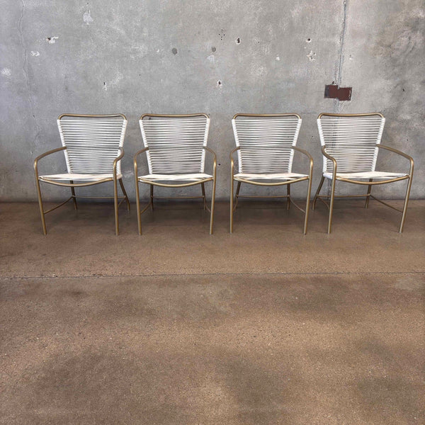 Set of Four White Cord Contemporary Arm Chairs - Aluminum w/ Gold Pipping