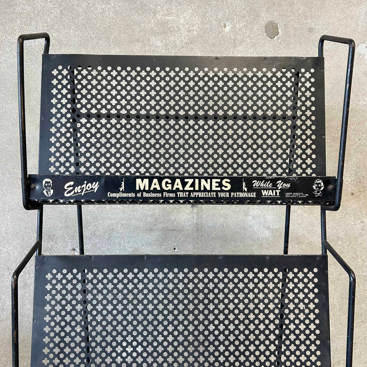 1950s Iron Magazine Rack - Folding Back Leg