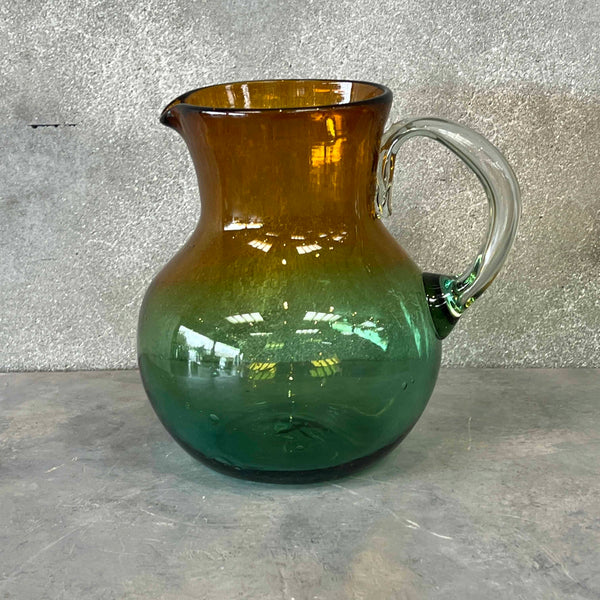 Hand Made Glass Pitcher Green to Amber Fade