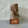 Earthenware Sculpture of Man Bust on Wood Block
