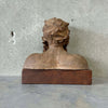 Earthenware Sculpture of Man Bust on Wood Block
