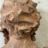 Earthenware Sculpture of Man Bust on Wood Block