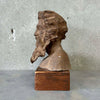 Earthenware Sculpture of Man Bust on Wood Block