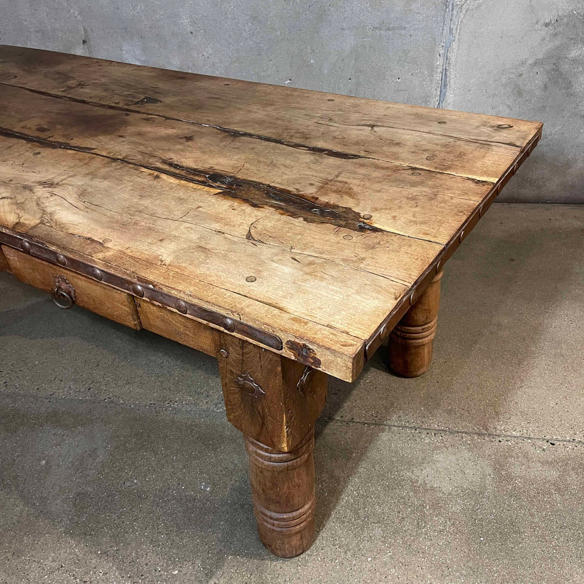 Antique Mexican Hacienda Solid Walnut Wood Dining Table