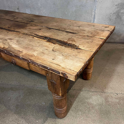 Antique Mexican Hacienda Solid Walnut Wood Dining Table