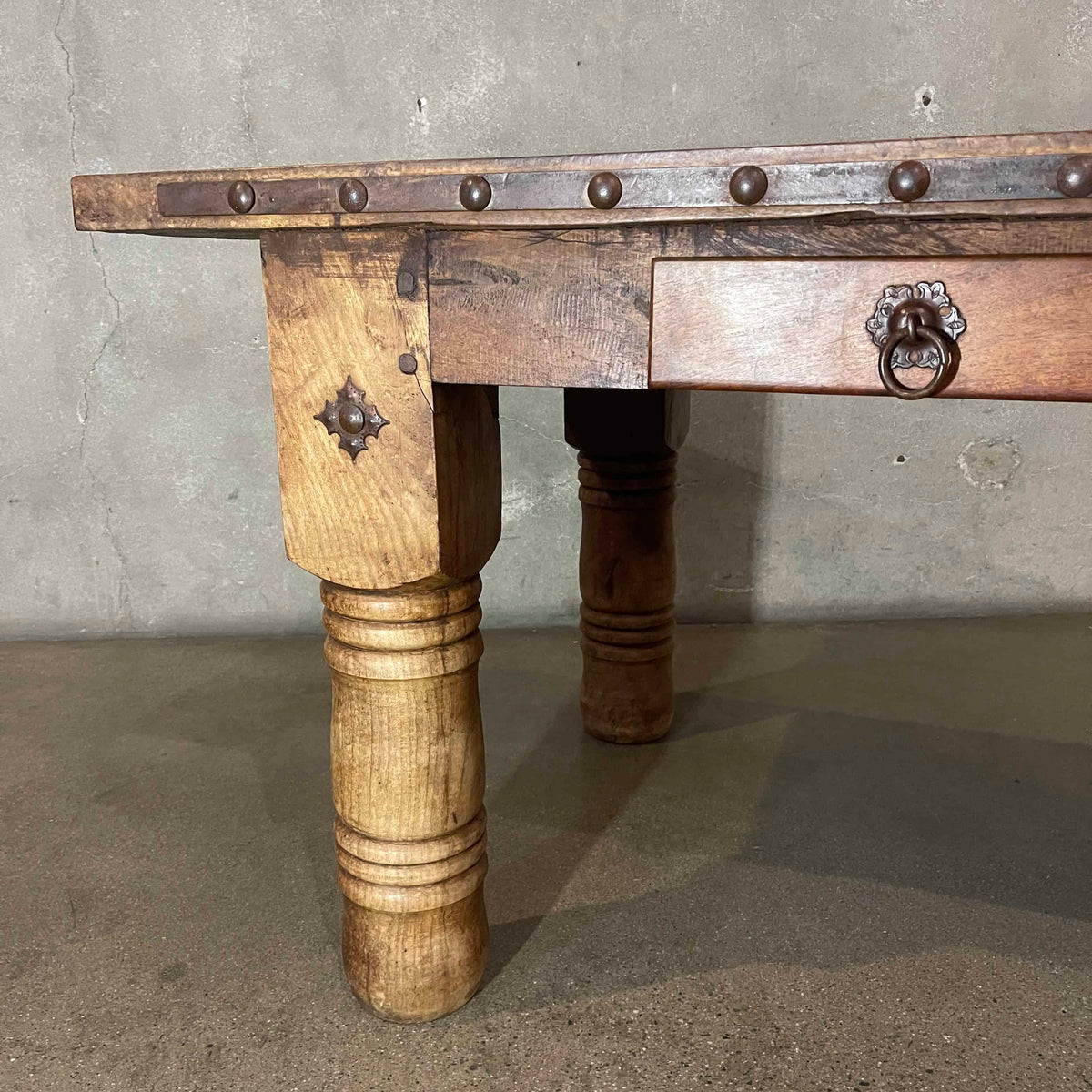 Antique Mexican Hacienda Solid Walnut Wood Dining Table