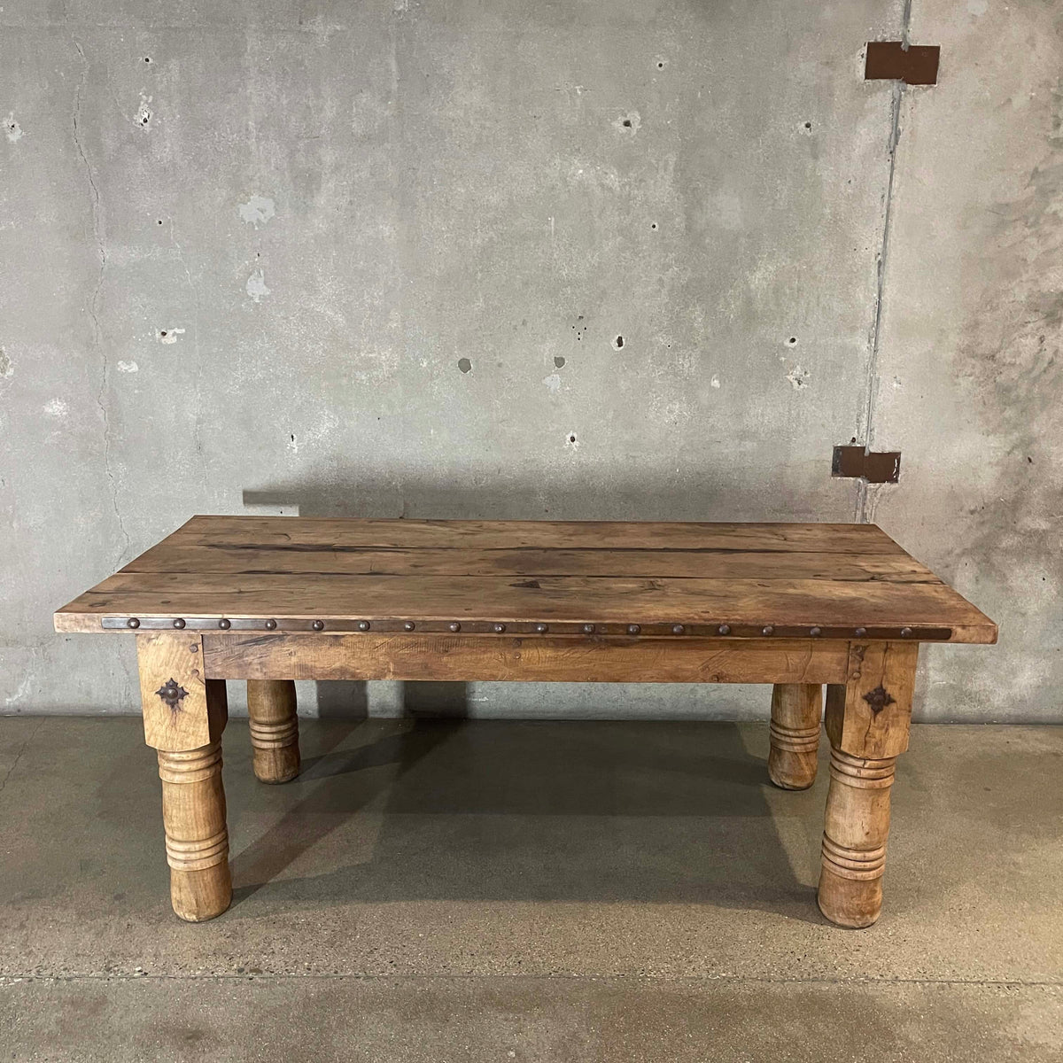 Antique Mexican Hacienda Solid Walnut Wood Dining Table