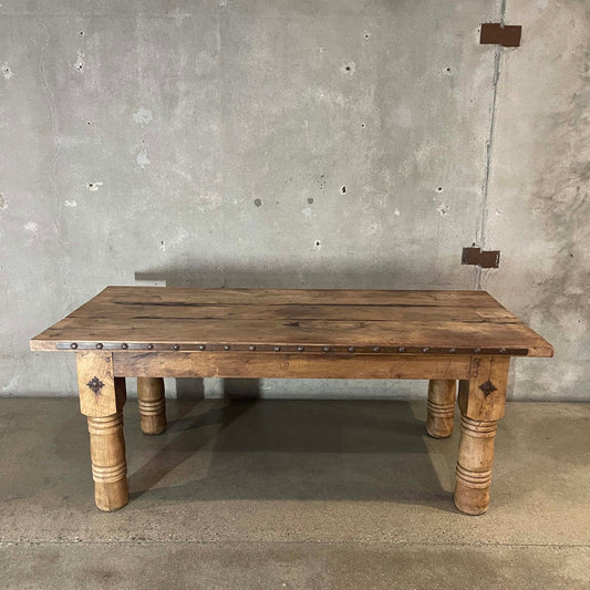 Antique Mexican Hacienda Solid Walnut Wood Dining Table