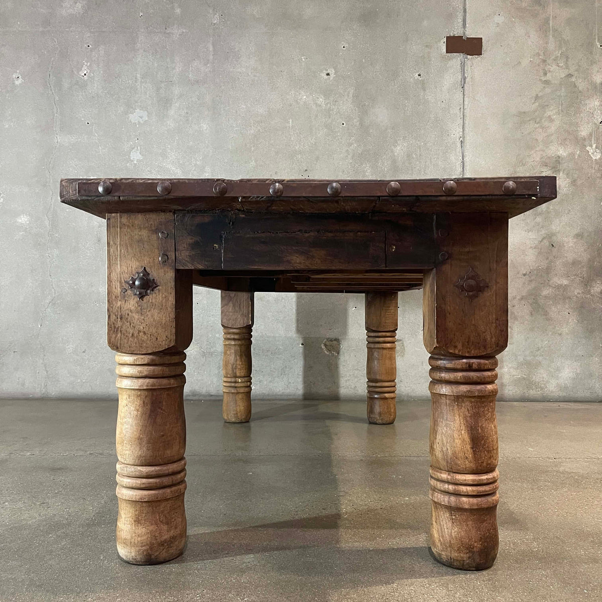 Antique Mexican Hacienda Solid Walnut Wood Dining Table