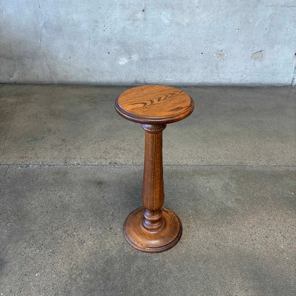 Antique Oak Pedestal Plant Stand